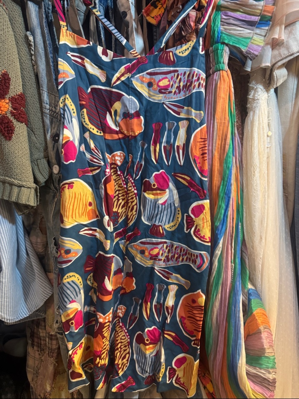 Patagonia Teal Jumpsuit with Multicolor Fish Print